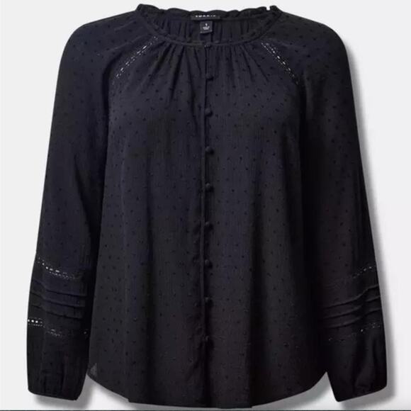 Torrid Swiss Dot Lace Inset Top Deep Black Long Sleeve Plus Size 4X - Picture 2 of 12